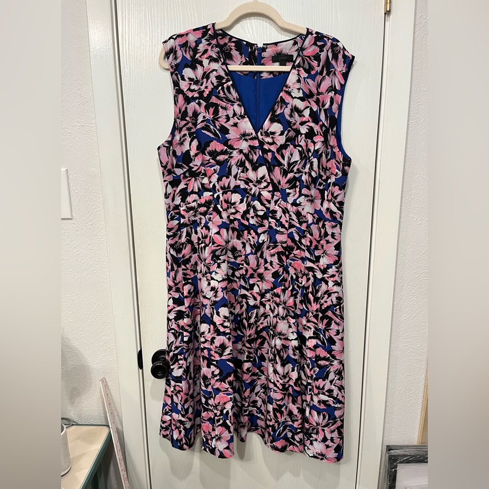 J. Crew Midi Dress 100% Silk Sleeveless Hibiscus Floral Size 16 Work Date Party